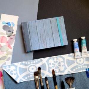 Mini-sketchbook 10,5x15, capa Madeira Azul